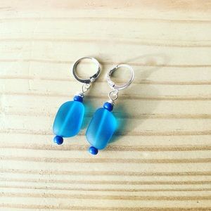 Blue Sea Glass Style Beach Earrings
